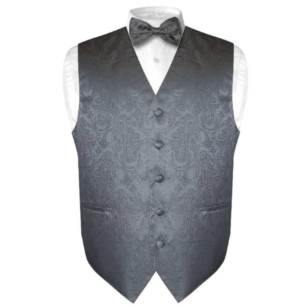 Men PAISLEY Design Dress Vest & Bow Tie & Hankie Set For Suit or Tuxedo 6 COLORS